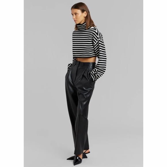 The Frankie Shop Athina Wool Cropped Turtleneck Sweater in Black Stripe Size M/L - Picture 8 of 14